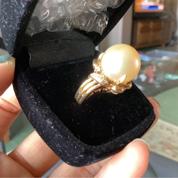 Sold❗️❗️❗️18K Solid Gold Ring with Authentic Pearl with Natural Diamond - Picture 6 of 12